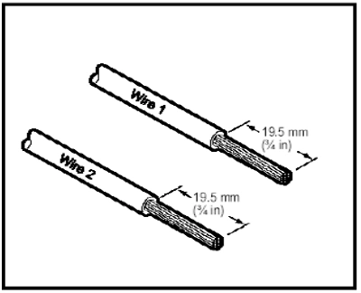 Solder splice wire preparation: 19.5 mm (¾ in) on each wire · source reference 6235