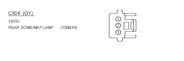 C904 (GY), 14290, rear dome/map lamp (13M614), pin cavities 1–3 · source reference 6223